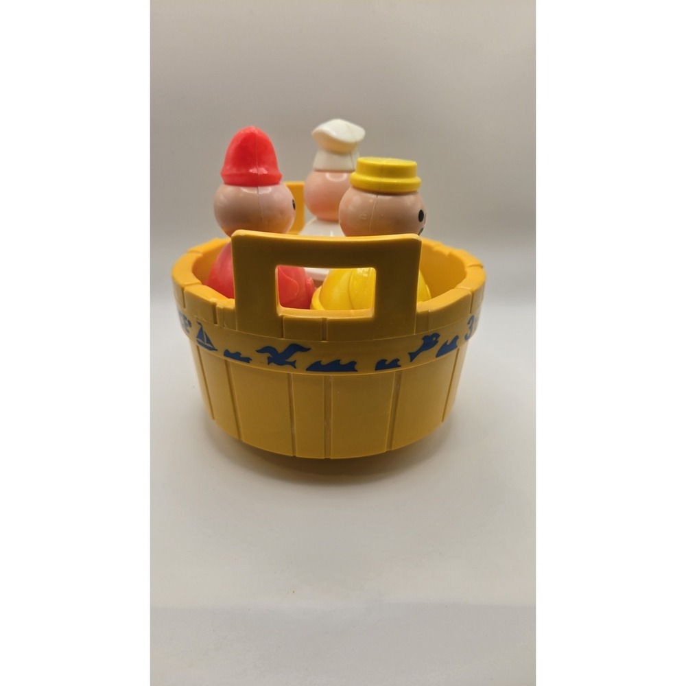 Fisher Price 3 Men in a Tub Bath Toy Vintage Set Barrel & Figures Complete Rare - Picture 2 of 8